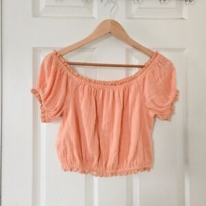 American Eagle Orange Crochet Lace Trim Boho Crop Top XS